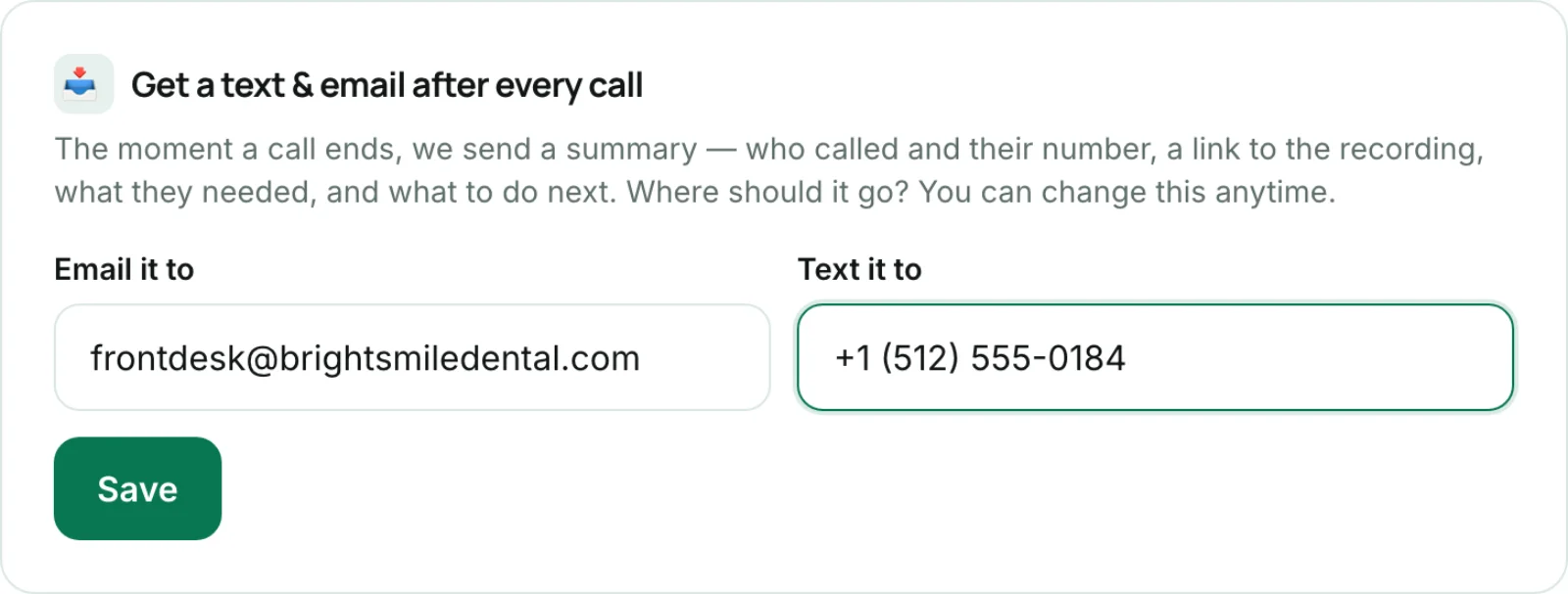 Per-agent notification settings with a client's email and phone filled in